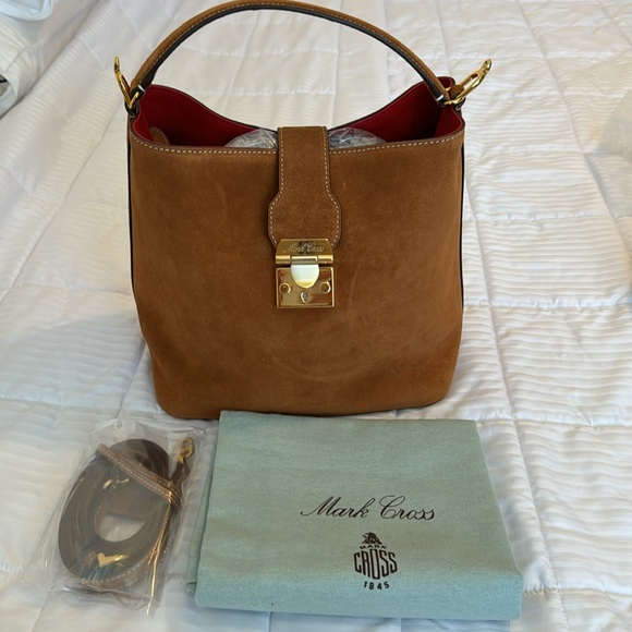 NWT Mark Cross Murphy Suede top handle strap Bucket Bag - Picture 7 of 7